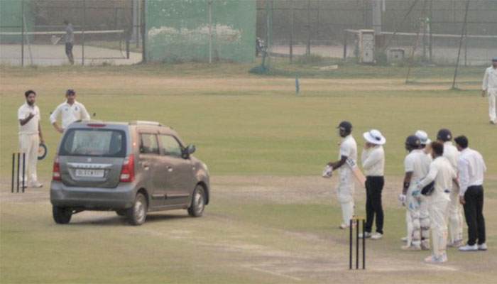 Car-interrupted match at Palam