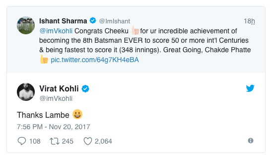 virat kohli reply to ishant sharma tweet