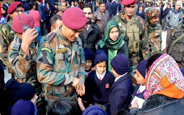 MS Dhoni as an Army Officer with school children