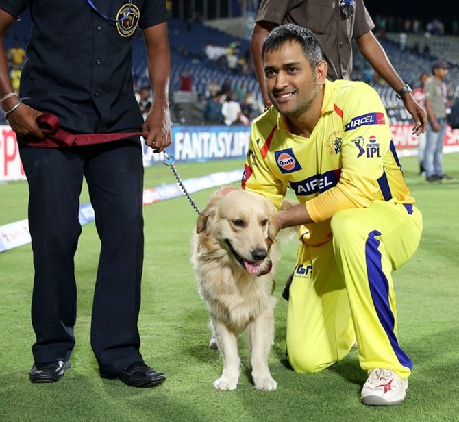 Dhoni with police Dog