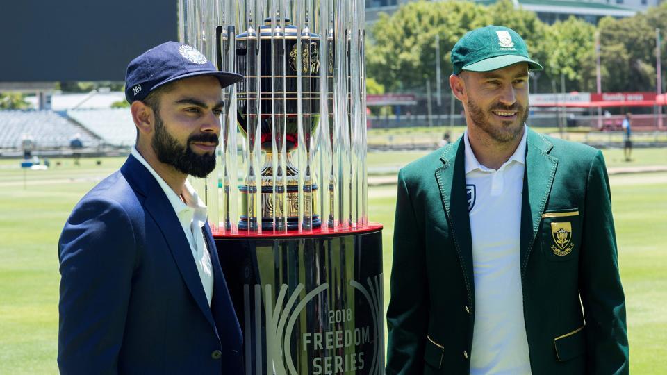 Virat and du Plessis with Freedom Cup