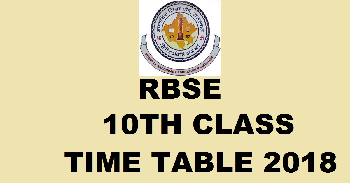 RBSE 10th Class Time Table 2018 - Rajasthan Board Class 10 Exam Schedule/ Dates Released @ rajeduboard.rajasthan.gov.in