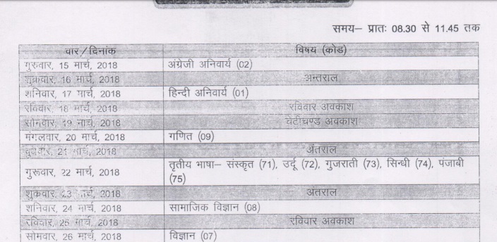 rbse 10th time table