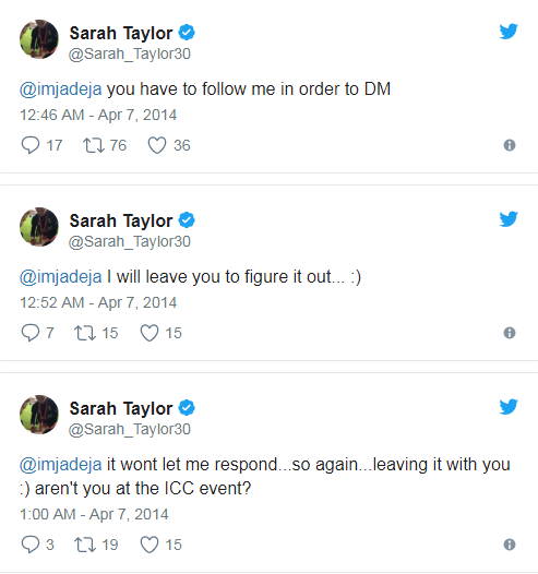 Sarah Taylor Ravindra Jedeja Twitter Conversation2
