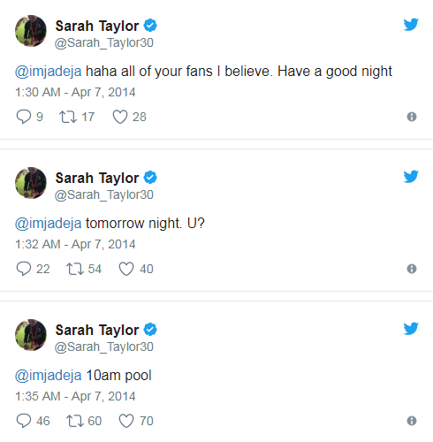 Sarah Taylor Ravindra Jedeja Twitter Conversation4