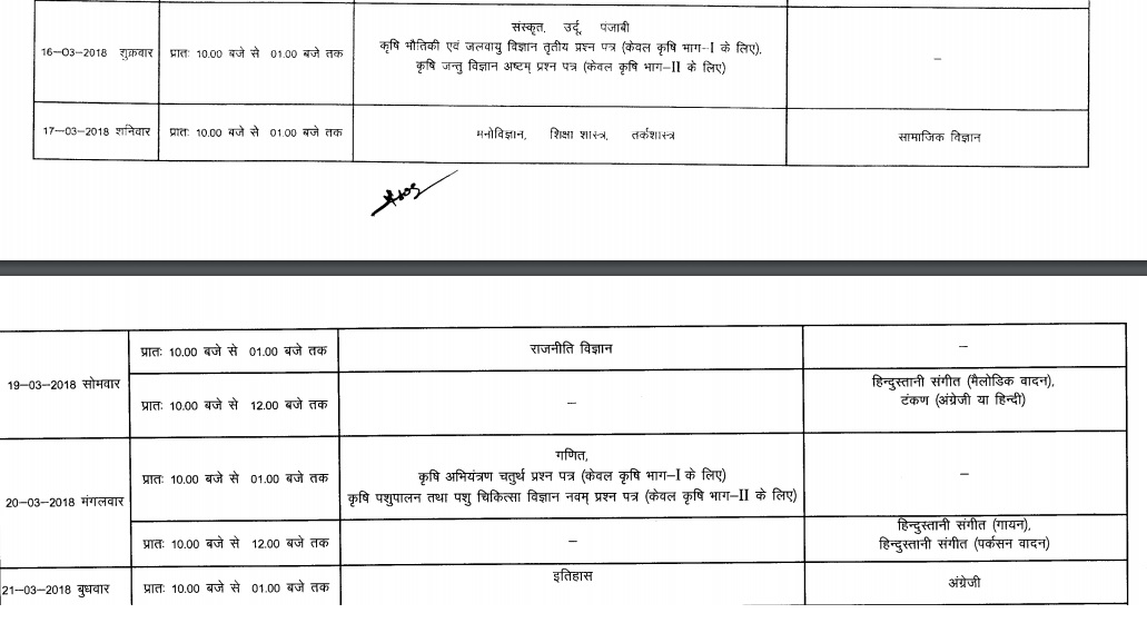 ubse 12th class time table