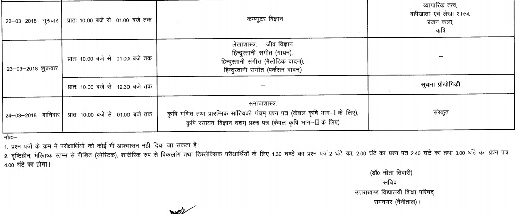 ubse clas 12 time table