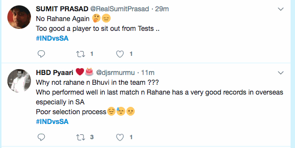 twitter reactions to virat not selecting rahane in test matches