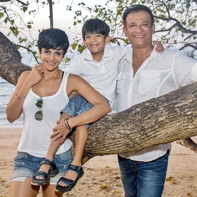Mandira Bedi with husband and son