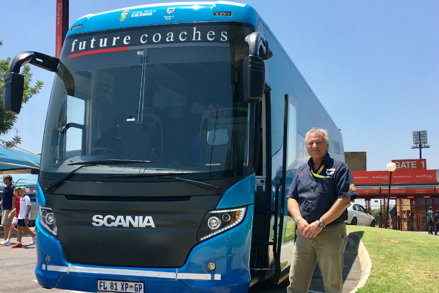 South Africa's team bus and their driver Andre Krog
