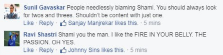 Gavaskar and Shastri reacts on Shami fake fb wall