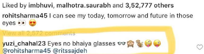 chahal comment on rohit sharma pic