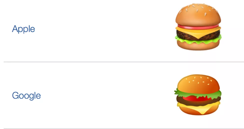 Burger emoji of Google and Apple companies