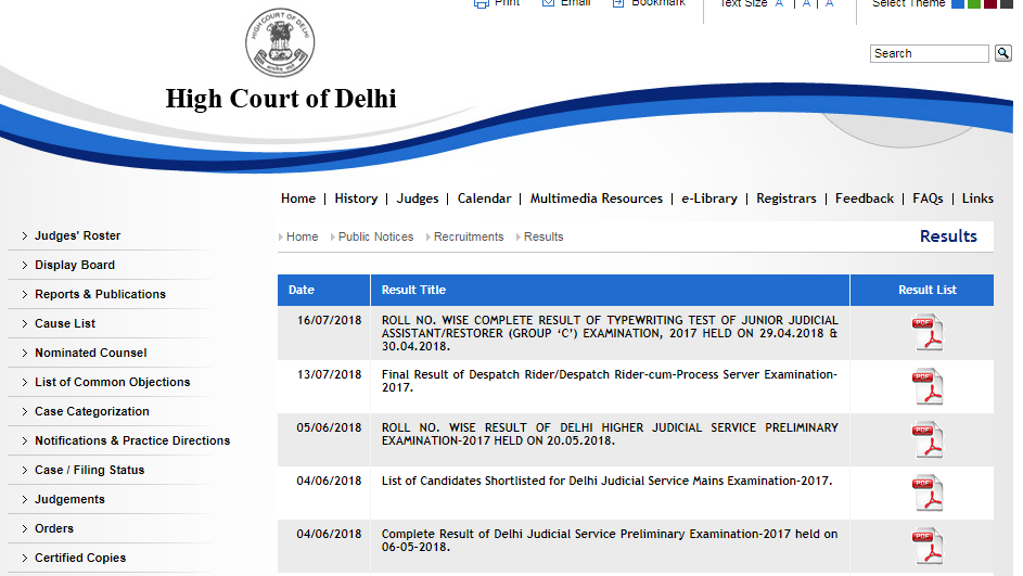 Delhi High Court JJA Interview Admit Card 2018