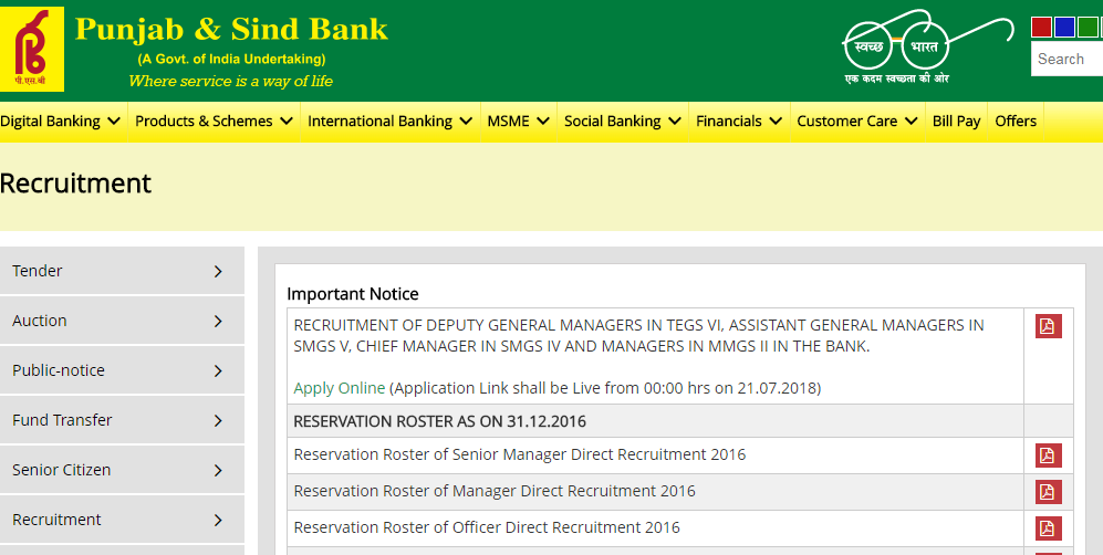 Punjab & Sind Bank Recruitment 2018
