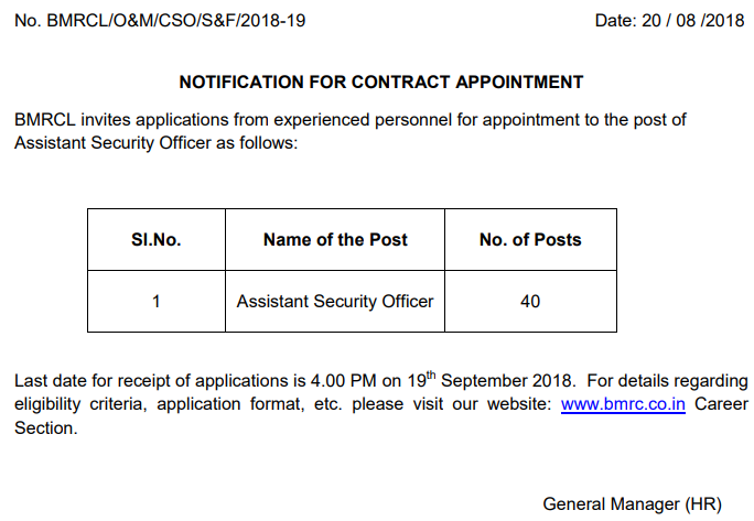 BMRCL Recruitment 2018