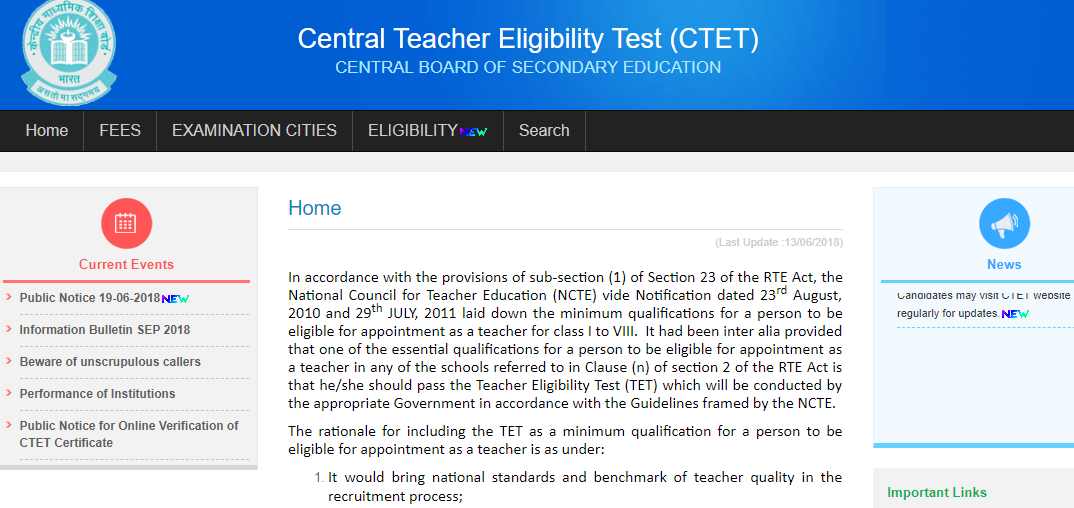CTET 2018 Online Application Form