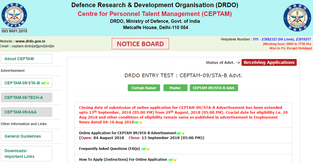 DRDO CEPTAM-09/STA-B Recruitment Application