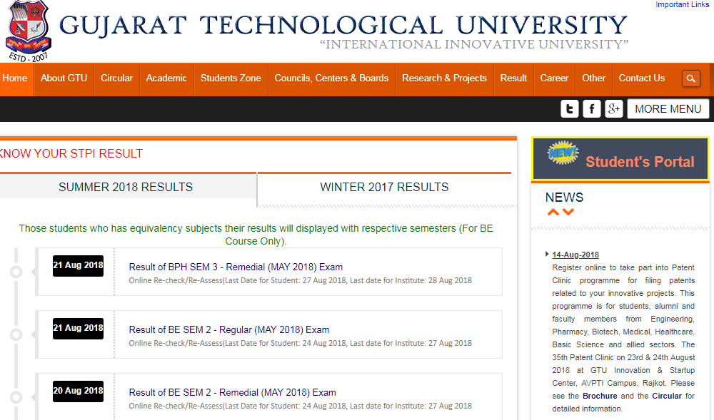 GTU Result List 2018