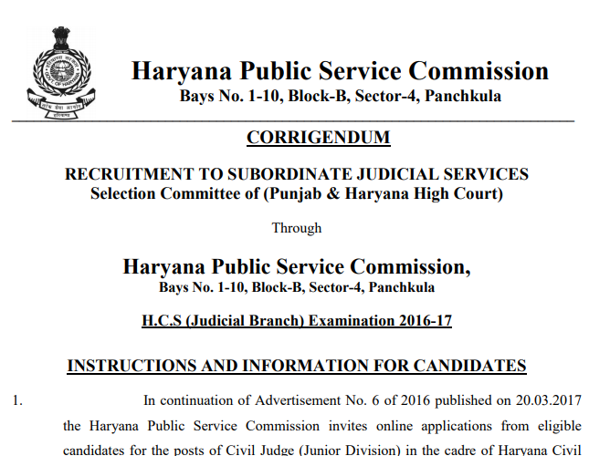 HPSC Civil Judge Recruitment 2018