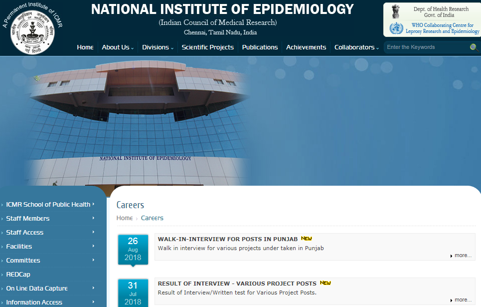 ICMR - National Institute of Epidemiology Recruitment