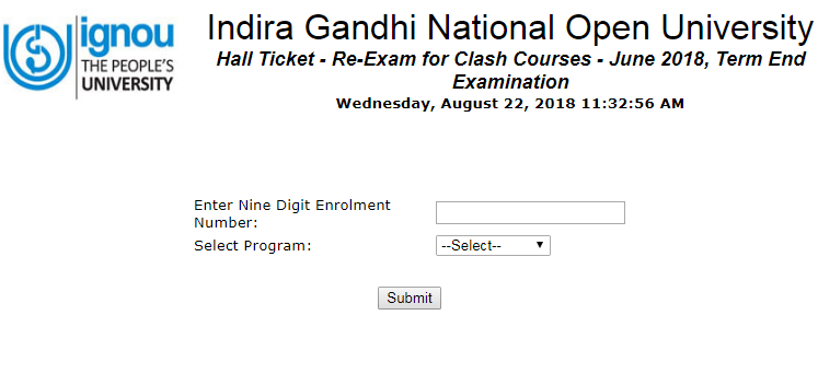 IGNOU Re-Exam Hall Ticket