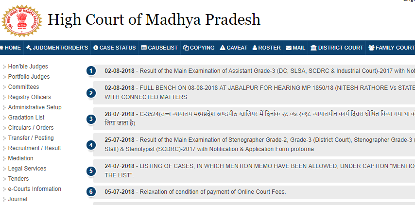 MP High Court Assistant Grade 3 Result 2018