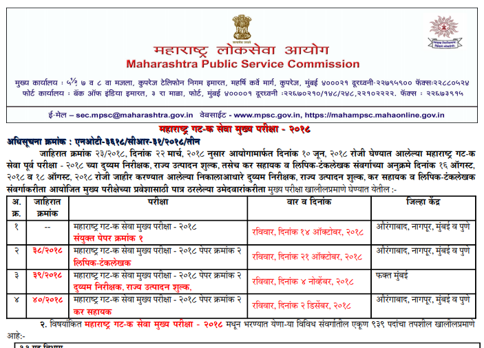 MPSC Recruitment 2018