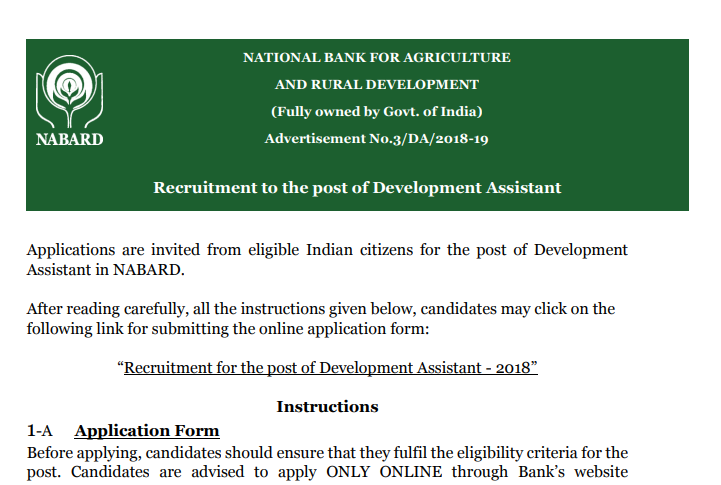 NABARD Development Assistant Recruitment 2018