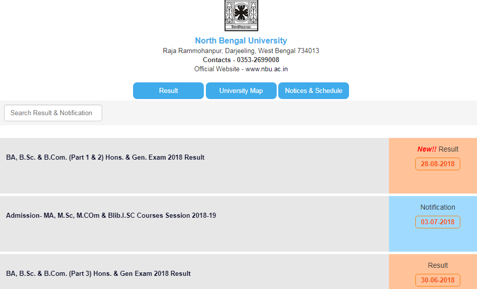 nbu.ac.in Results 2018