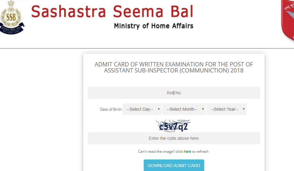 SSB ASI Admit Card 2018