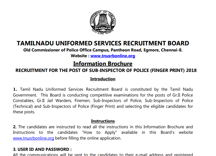 TN Police SI Recruitment 2018