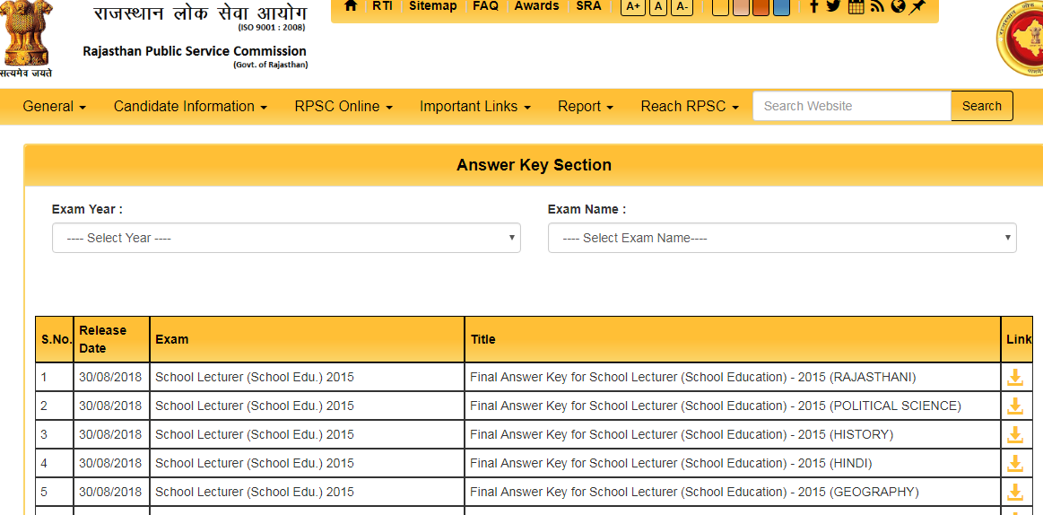 RPSC HM Answer Key 2018