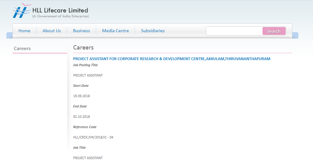HLL Lifecare Limited Project Assistant Recruitment 2018-2019