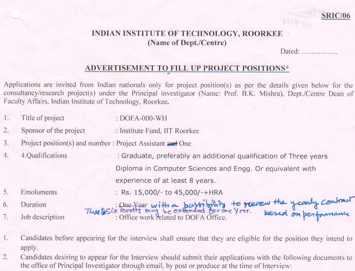 Iit Roorkee Recruitment 2018 Project Assistant Vacancy Salary Rs