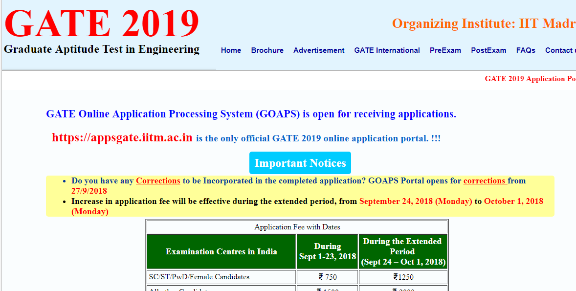 Last Date To Apply Online For GATE 2019