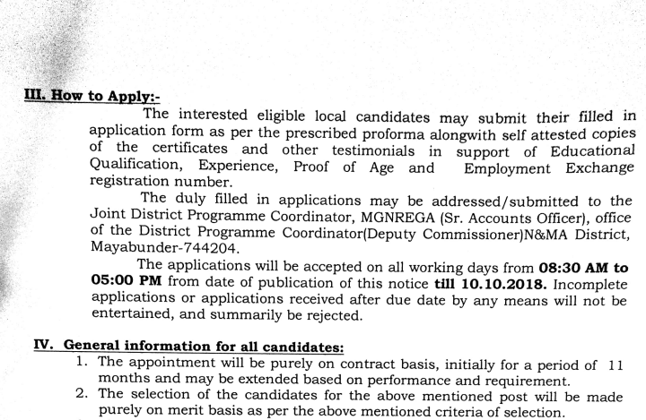 MGNREGA North & Middle Andaman Technical Assistant Recruitment 2018