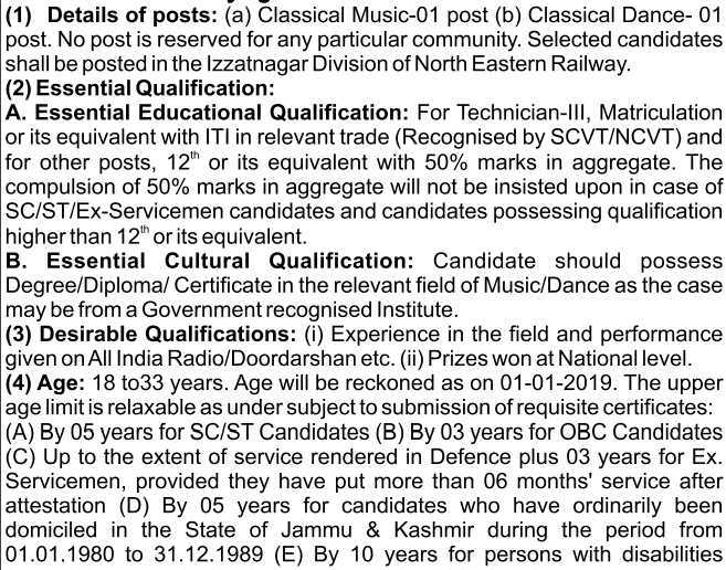 RRC North Eastern Railway Sports Quota Recruitment 2018