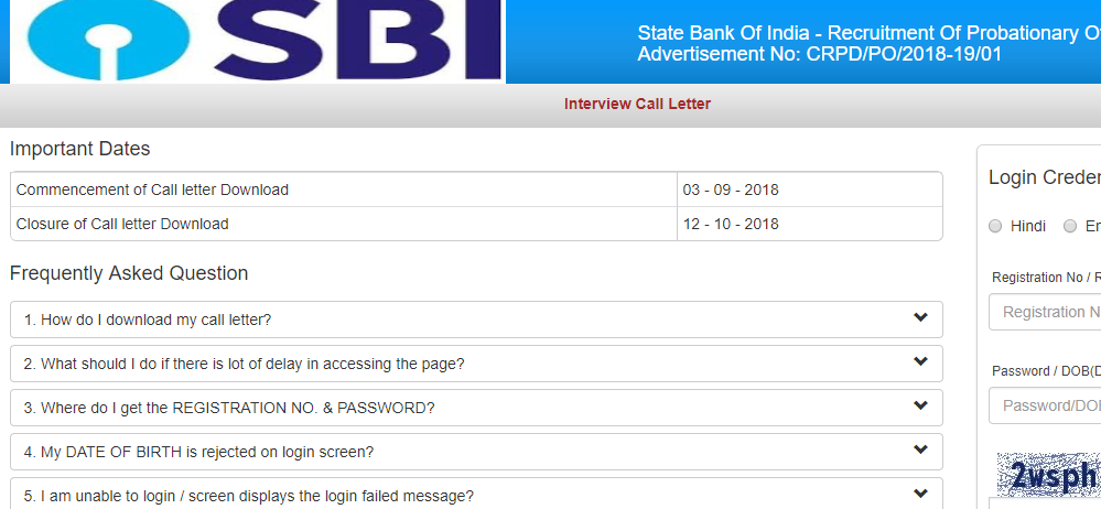 SBI PO Interview Call Letter 2018