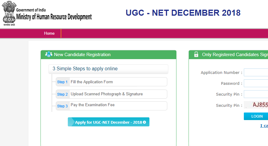 UGC NET Registration December 2018