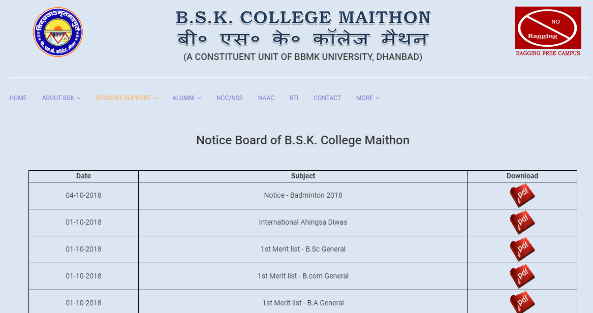 BSK College Merit List 2018-2019