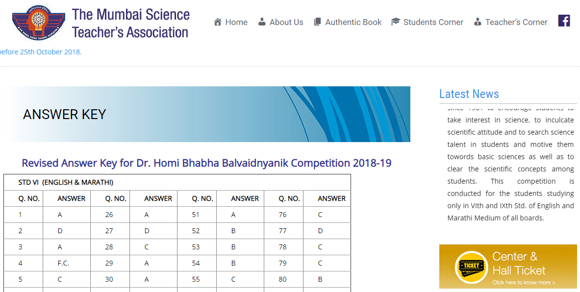 Homi Bhabha Answer Key 2018