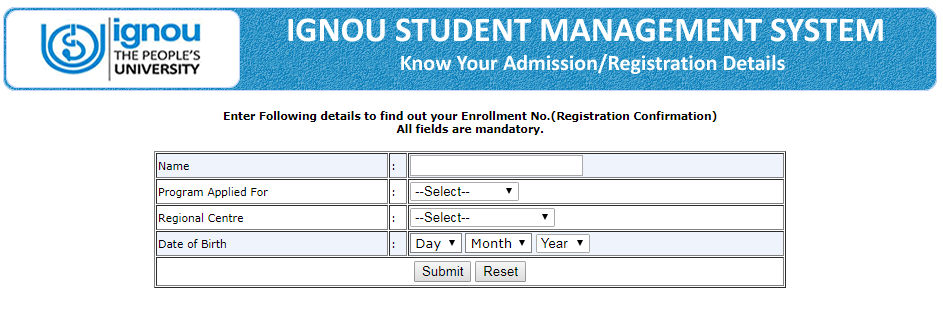 IGNOU Admission Status By Name