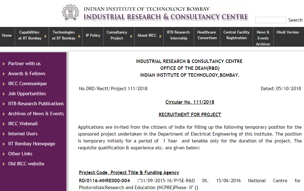IIT Bombay Recruitment 2018-2019