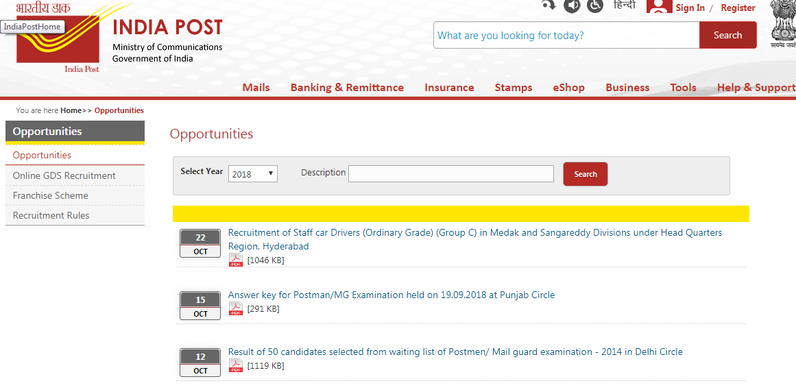 indiapost.gov.in Recruitment 2018-2019