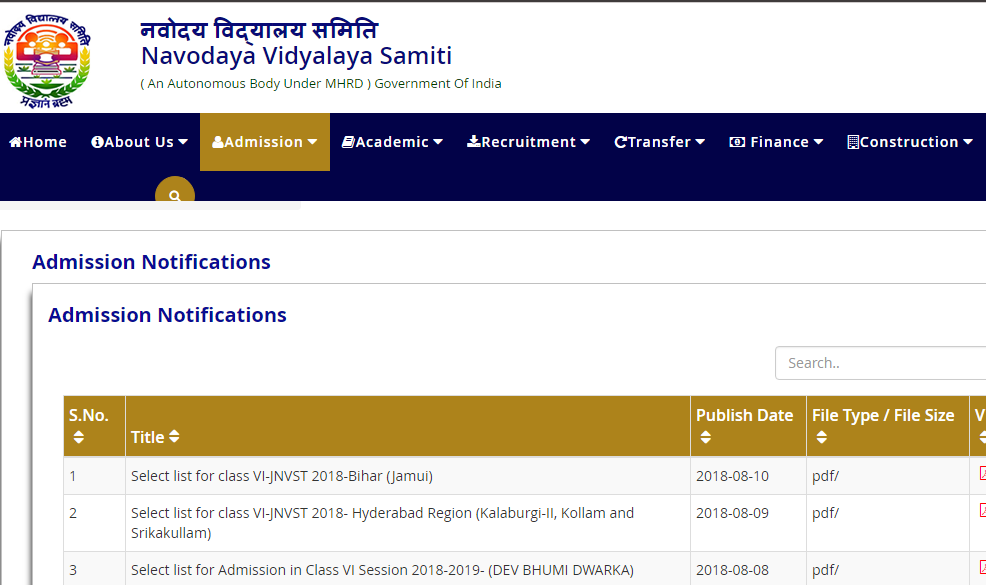 Navodaya Application Form for 6th Class 2018-19 PDF Download