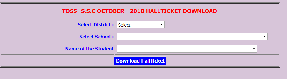 TOSS SSC Hall Ticket 2018