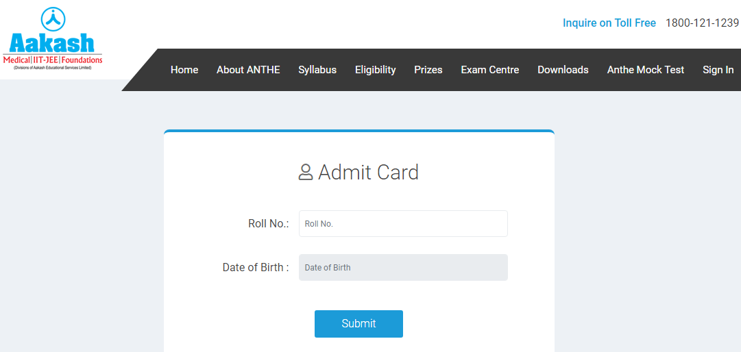 www.aakash.ac.in ANTHE Admit Card 2018-2019 Download