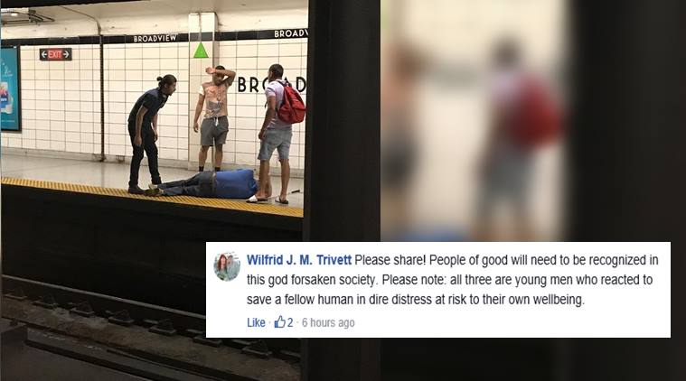 man jumps metro tarck rescue blind, blind man rescue subway tracks, passenger help blind man train tracks, good news, Good Samaritan, viral news, indian express, 