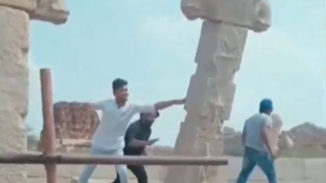 4 Men were arrested for Destroying and Vandalizing 16th century old Hampi Monument Pillars